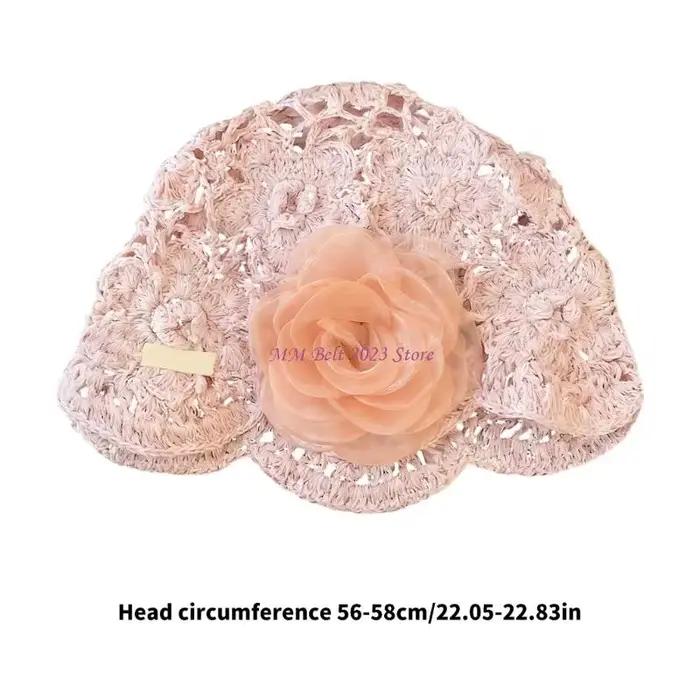 Chapeau crochet artisanal féminin 49ME avec dentelle arrangements complexes