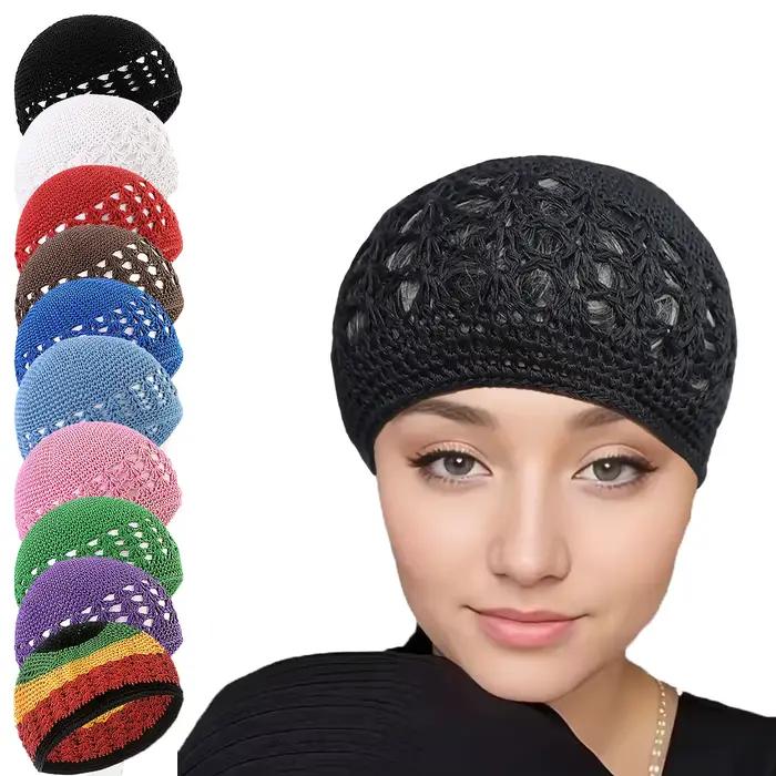 Nouveau Kufi casquette solide femmes hommes chapeaux de prière islamique islamique bonnet Kufi chapeaux Crochet à la main hiver garder au chaud accessoires