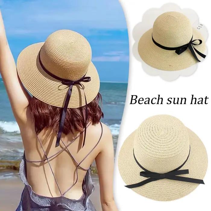 Chapeau de soleil pliable en paille pour femme protection solaire occassions extérieures été plage voyage randonnée pêche chasse camping style élégant