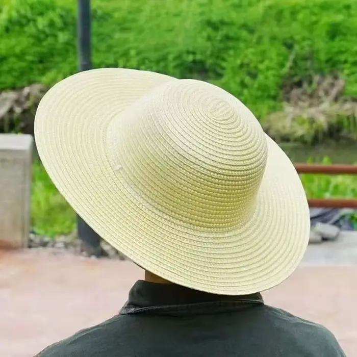 Chapeau de paille à large bord pour femmes et hommes protection solaire polyester décontracté pour toutes les saisons occasions plage pêche promenade jardin cadeau mariage anniversaire