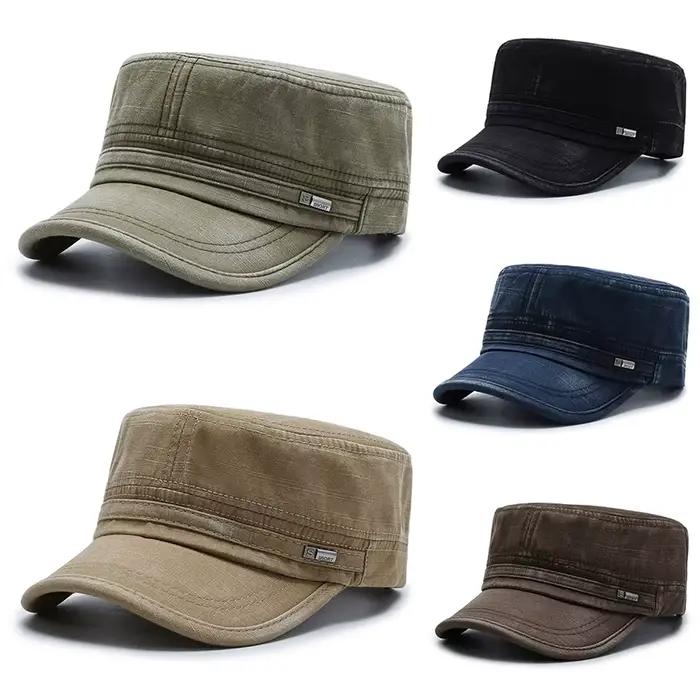 Casquette Militaire Unisexe en Coton Lavé à Visière Plate