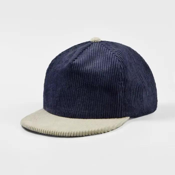 Chapeau rétro logo brodé personnalisé en velours côtelé cinq panneaux bord plat pour hommes et femmes casquette de baseball décontractée protection solaire adaptable