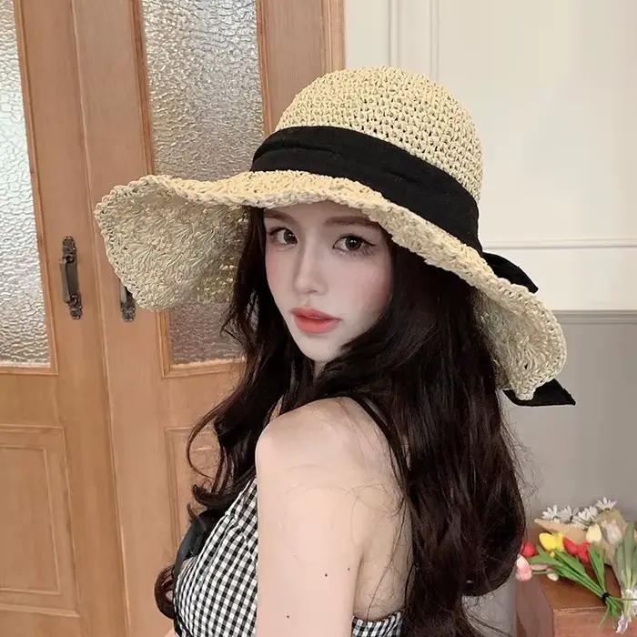Nouveau chapeau d'été pour femme chapeau de paille à large bord pliable protection solaire plage vacances élégance occassions spéciales