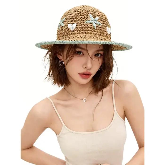 Chapeaux de paille colorés à fleurs pour femmes
