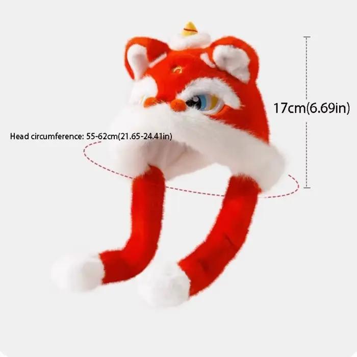 Kawaii cache-oreilles Lion danse chapeau oreilles épaissies peuvent déplacer nouvel an casquette rouge Style chinois