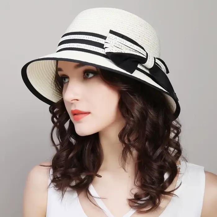 Muchique canotier chapeaux pour femmes été soleil paille chapeau large bord plage