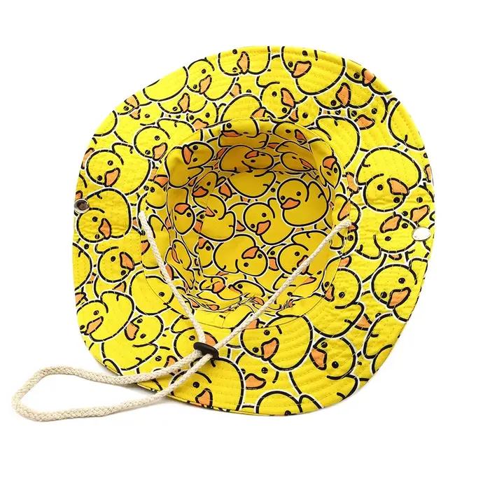 Chapeau de soleil imprimé canard jaune à motifs de dessins animés - Design de protection solaire léger et unique - adapté au cadeau de Saint-Valentin