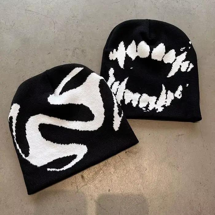 Femmes chapeau tricot bonnets Goth dent casquettes hommes Y2k Streetwear hiver mode pull Kpop Harajuku Vintage chaud Hip Hop unisexe