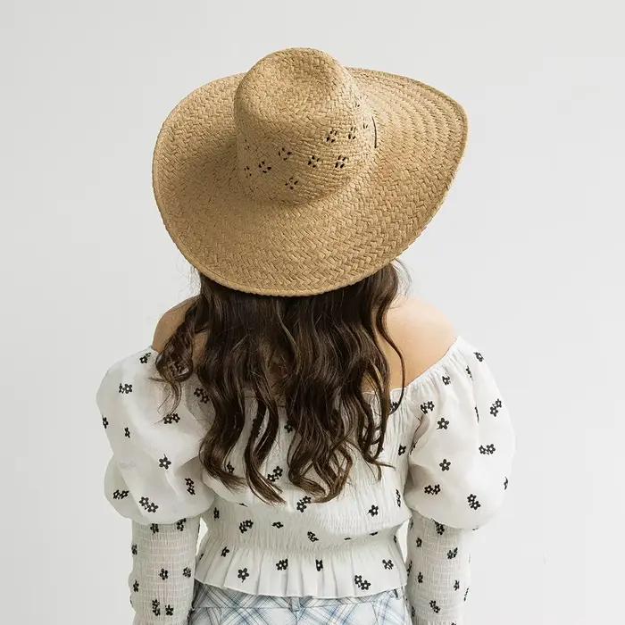 Chapeau de paille coréen tricoté à la main avec motif ajouré pour parents et enfants – Indispensable pour la protection solaire des familles