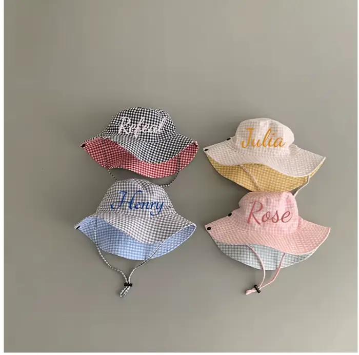 Personnalisé couleur bonbon réversible printemps automne bébé chapeau garçon fille coton enfant
