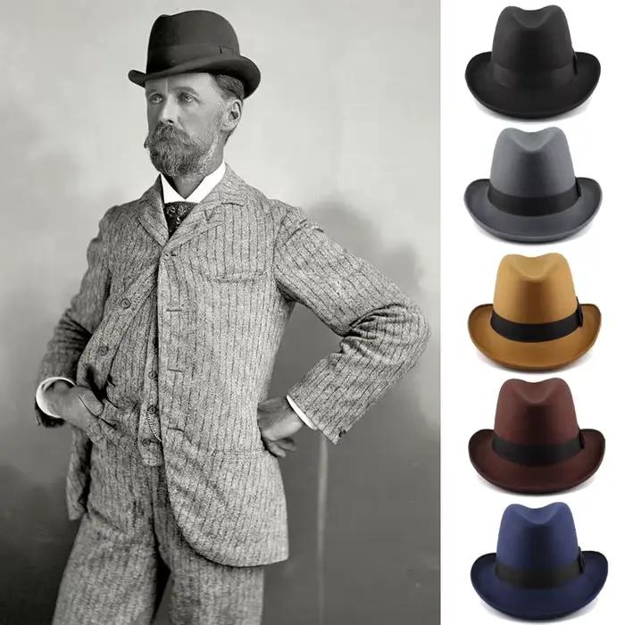 Hommes femmes classique rétro laine mélange Homburg chapeaux