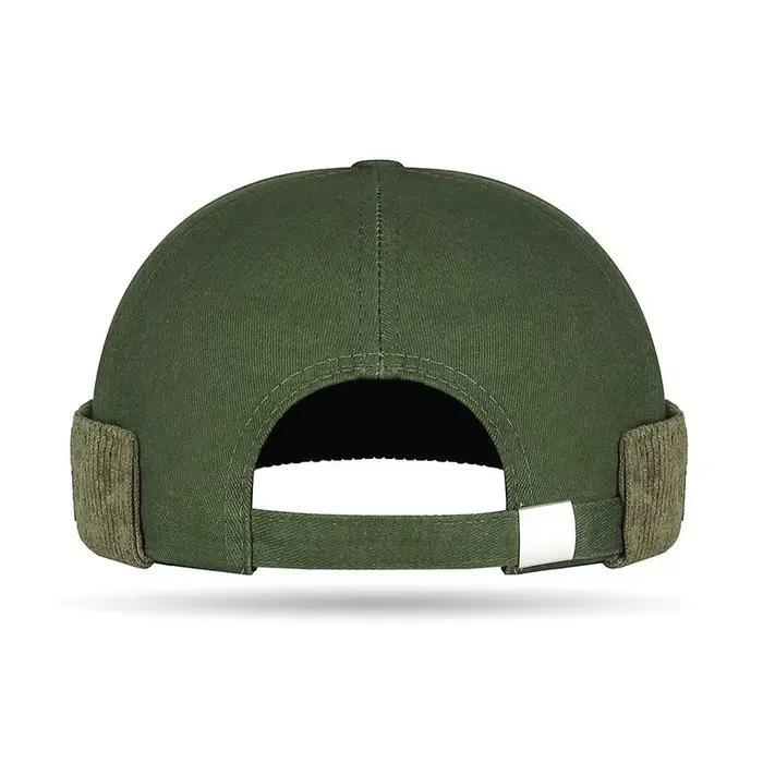 Bonnet marin unisexe tendance avec bordure en velours côtelé et patch en cuir