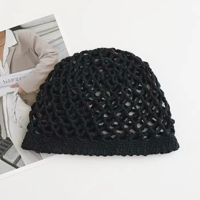 Chapeau creux tricoté à la main unisexe pour homme et femme style sport mélange de coton solide quatre saisons plage occasiонnels