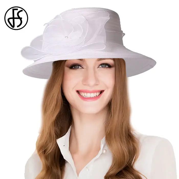 Chapeau de mariage royal blanc et rouge à large bord FS avec fleur