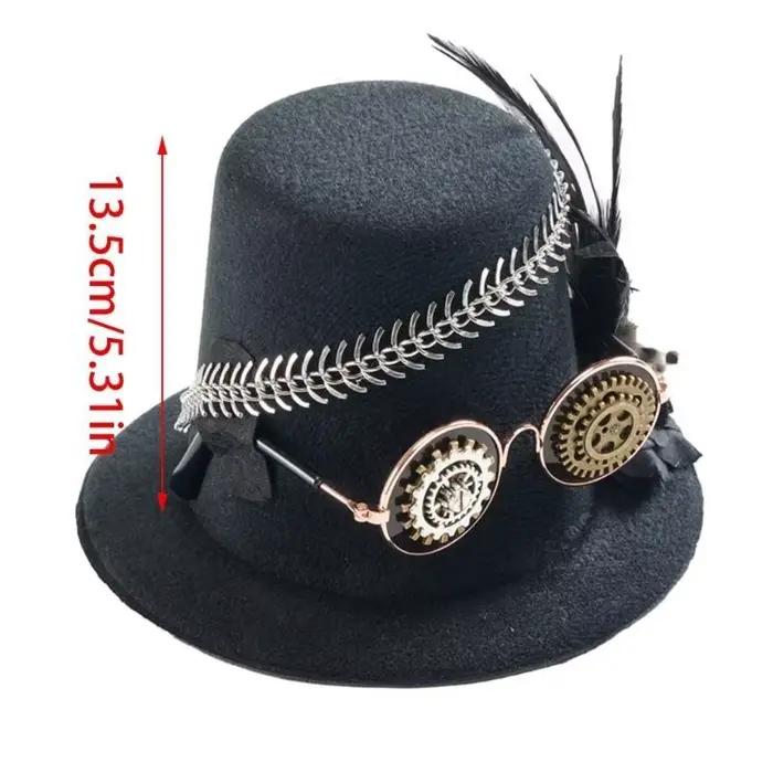 39BB chapeau haut fait main chapeaux plats élégants Billycock Cosplay Halloween pour unisexe habiller