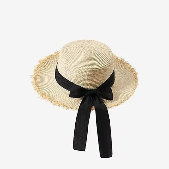 Chapeau de paille à calotte plate style français pour femme