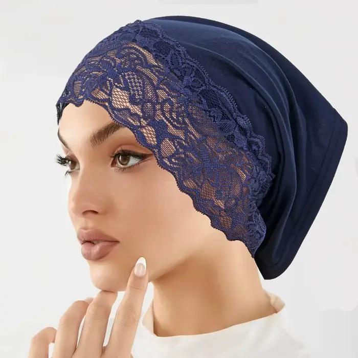 Chapeau foulard à bord en dentelle pour femmes