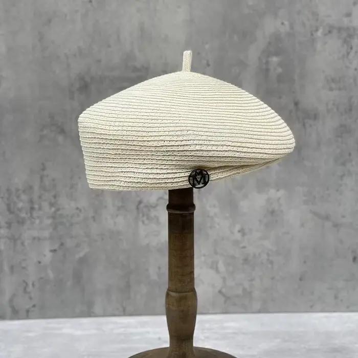 Mode été célébrité élégant stéréotype Fine paille Fedoras lettre béret femmes tourisme rétro décontracté peintre chapeau en gros