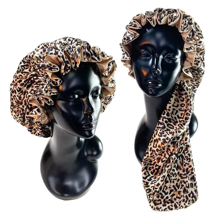 Bonnet soyeux Double couche imprimé léopard