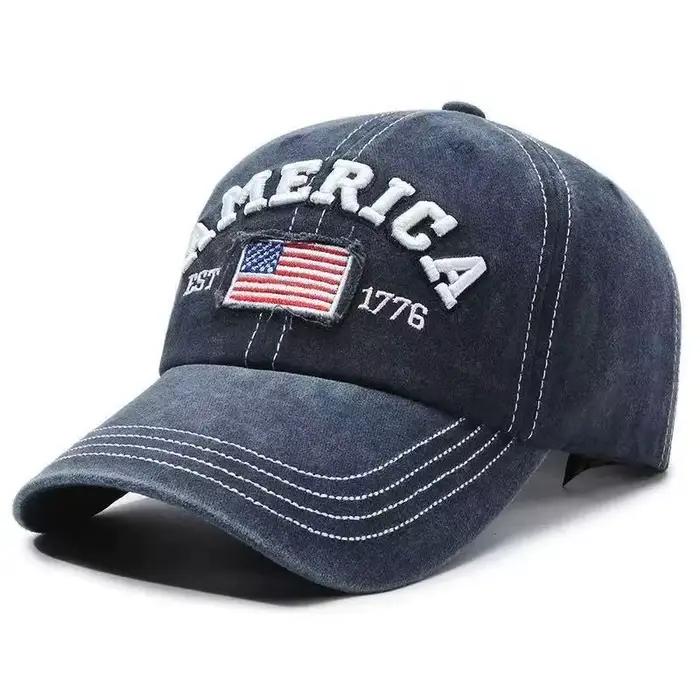 Casquette de baseball AMERICA vintage en jean délavé avec visière