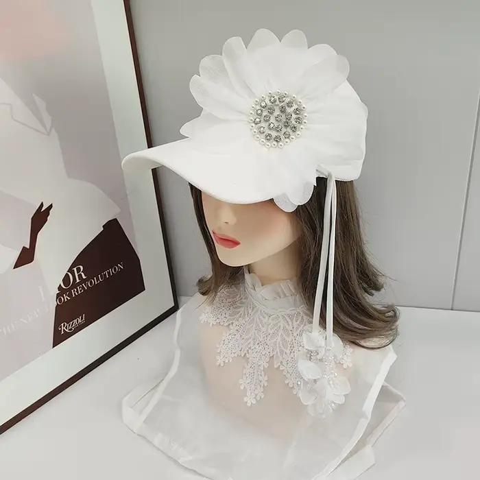 202503 -shi ins chic mode originale en mousseline de soie gland fleurs dame chapeau de baseball femmes loisirs visières casquette