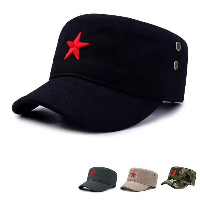 Chapeau plat rétro nostalgique pour hommes avec étoile rouge brodée