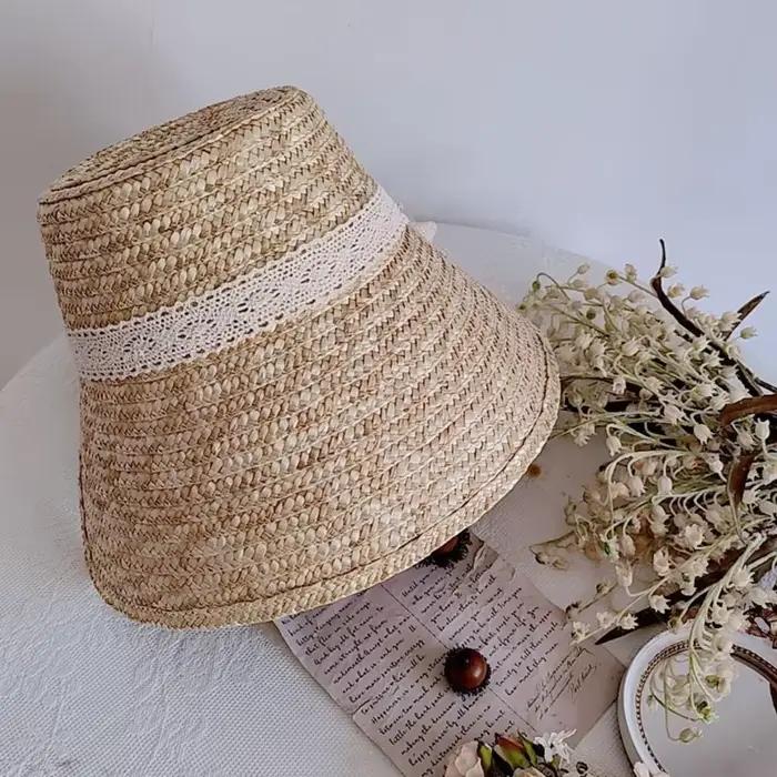 Chapeau de paille de style français avec lacets pour femmes