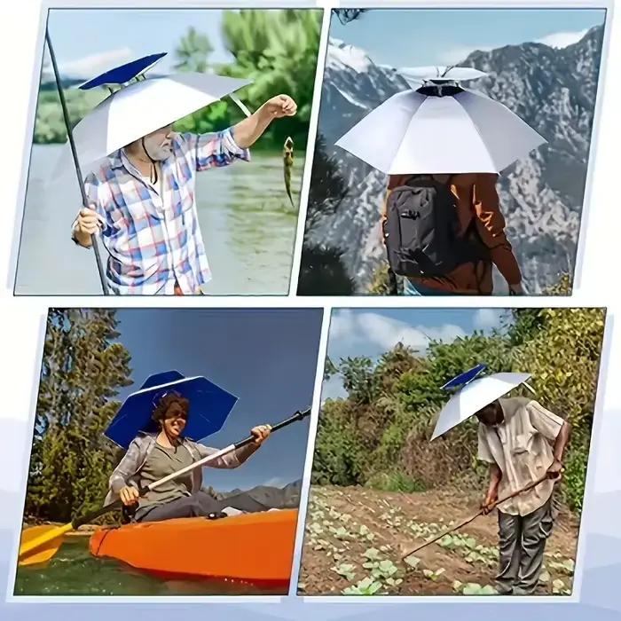 Chapeau parapluie pliable imperméable protection UV double couche tissu en nylon 190T pour pluie et soleil occasions spéciales adultes pêche plage