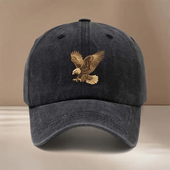 C'est une casquette de baseball tendance et minimaliste avec un motif d'aigle marron