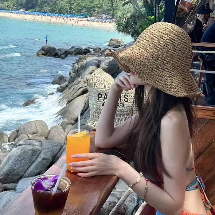 Plage coréenne Chapeau de paille été femmes visière seau