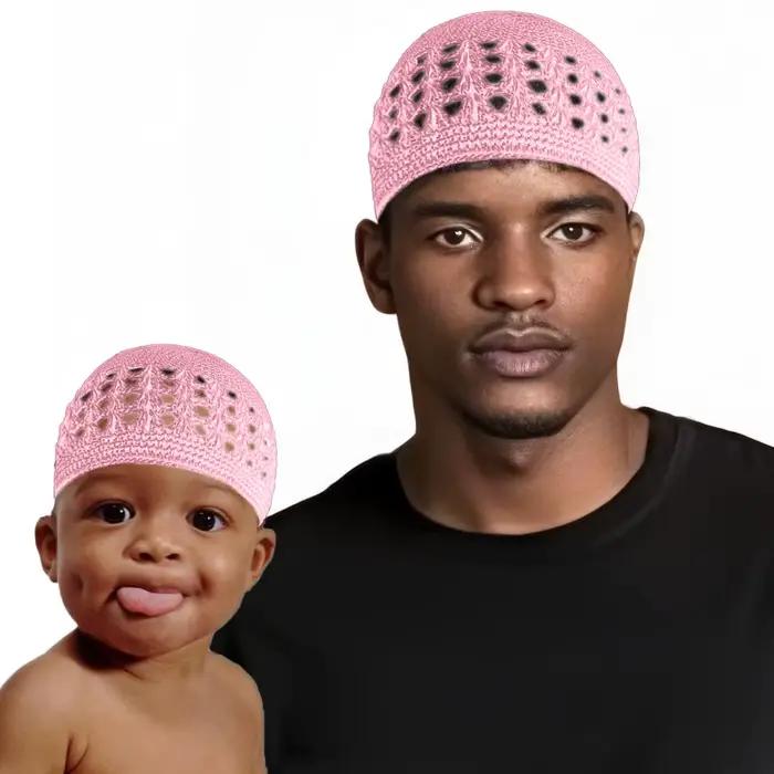 Chapeau Kufi tricoté musulman pour adultes et enfants 2 pièces bonnets Skullies tricotés casquette de crâne Crochet