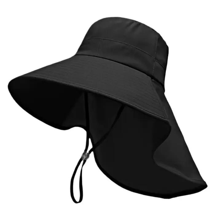 Chapeau de soleil d'été pour femme UPF50+ avec large bord et trou pour queue de cheval