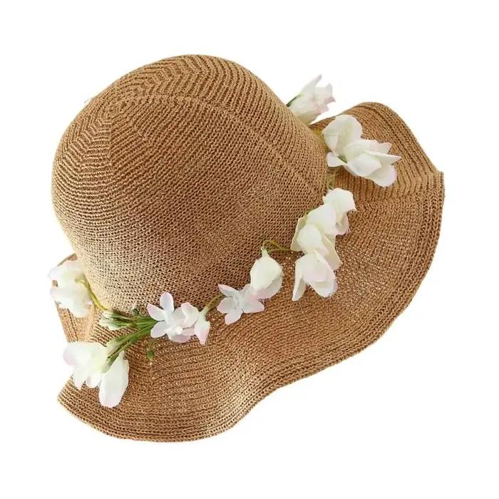Chapeau soleil réglable 39BB avec broderie fleurs