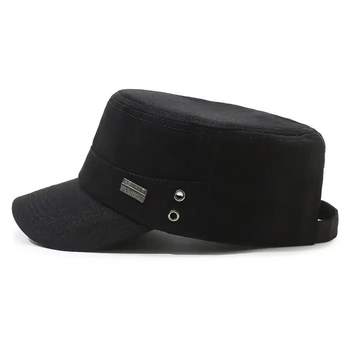 Casquette de toit plat en sergé de coton style militaire flat-top pour homme et femme streetwear pare-soleil visière incurvée