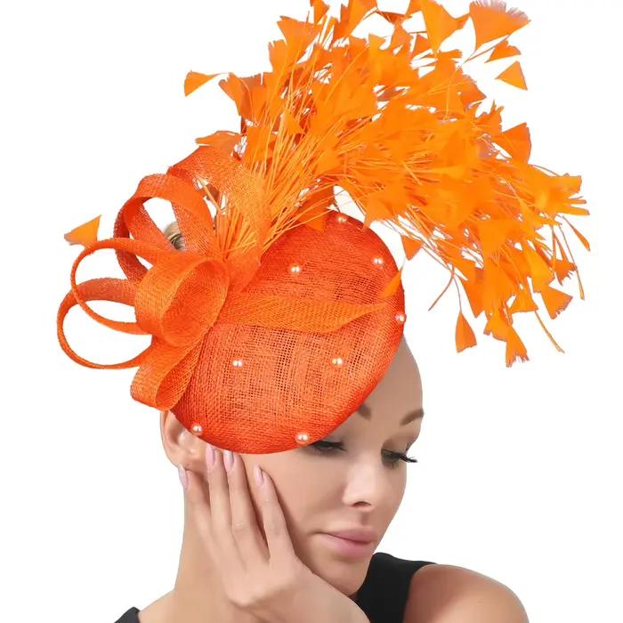 Sinamay plume Fascinator chapeau haute qualité pince à cheveux de mariage pour mariée église dîner Cocktail course casque chapeaux