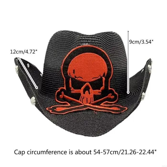 M6CD chapeau tissage paille Vintage avec crâne brodé pour hommes