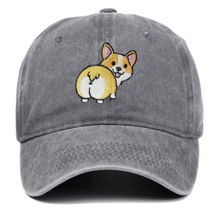 Casquette brodée dessin animé Corgi chien casquettes de Baseball mode été accessoires parasol chapeau unisexe doux lavé