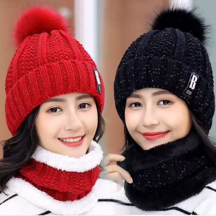 2 pièces col + bonnet tricoté avec velours épais pour la Protection contre la chaleur et le froid du cyclisme