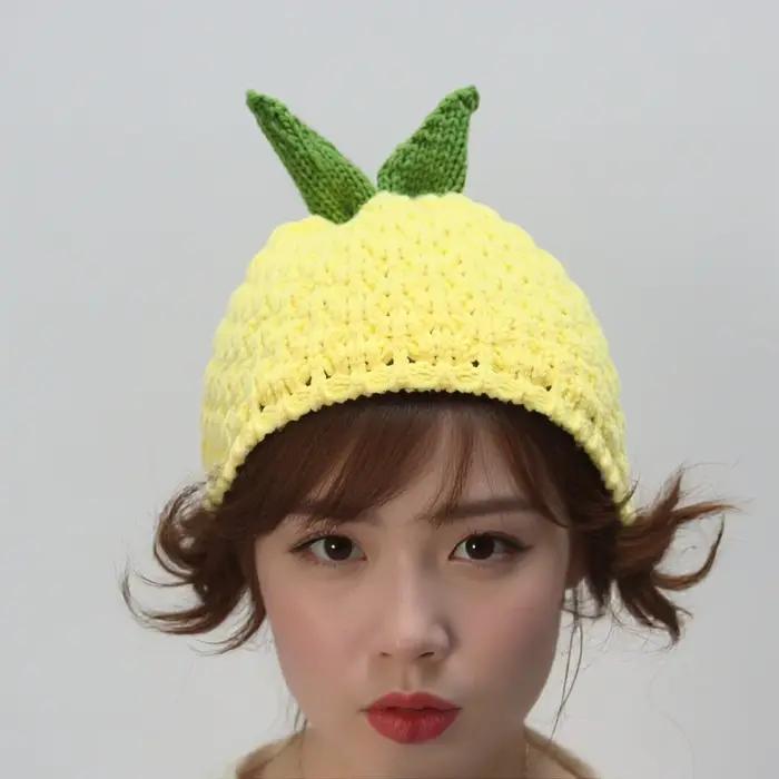Chapeau en tricot fait main pour femme, motif fruits raisin ananas élégant accessoire de mode décontracté quotidien extérieur polyvalent occassions spéciales