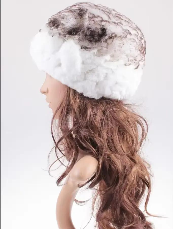 Chapeau en fourrure d'hiver chaud et tendance en tricot de poils de lapin Rex naturel
