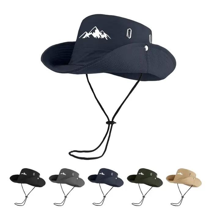 Chapeau de soleil respirant à imprimé montagne avec cordon de serrage réglable résistant au vent - Parfait pour la randonnée, le camping et l'alpinisme