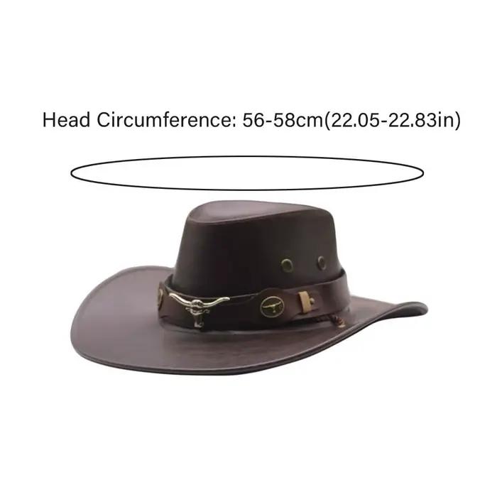 Chapeau de cowboy western en cuir PU tendance à large bord avec cordon de serrage