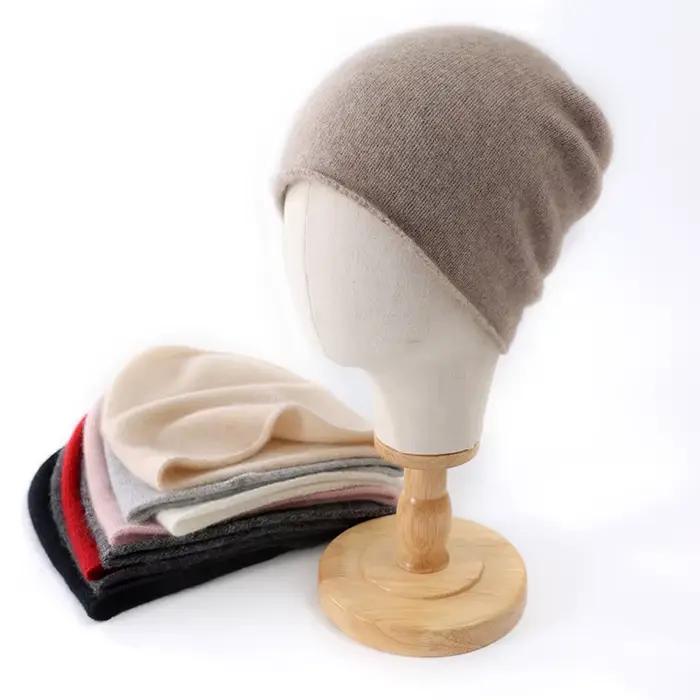 Hiver unisexe 100 cachemire chapeaux en plein air décontracté garder au chaud couleur unie