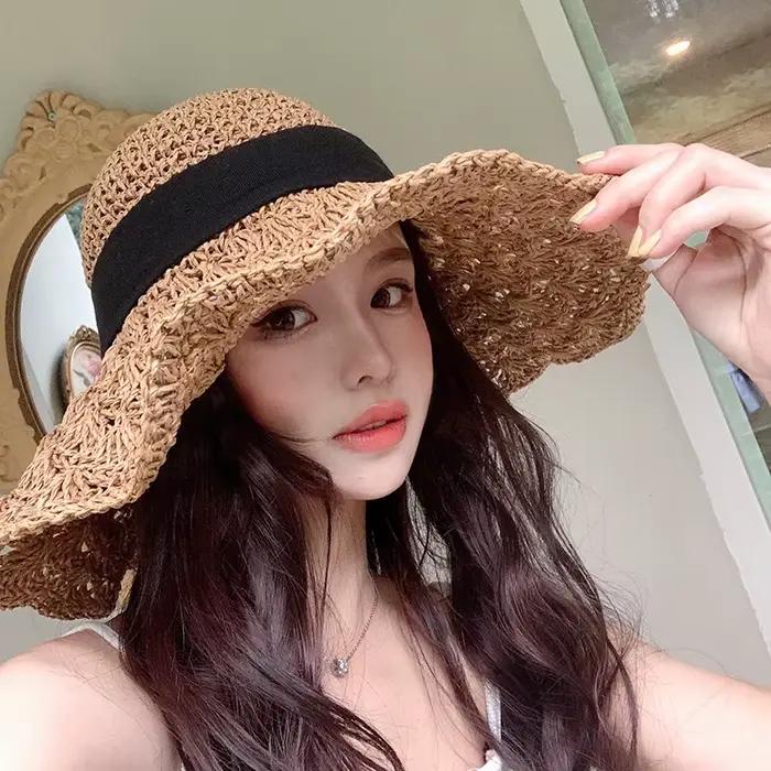 Nouveau chapeau d'été pour femme chapeau de paille à large bord pliable protection solaire plage vacances élégance occassions spéciales