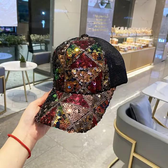 Casquette de baseball en maille respirante à paillettes colorées pour hommes et femmes de voyage