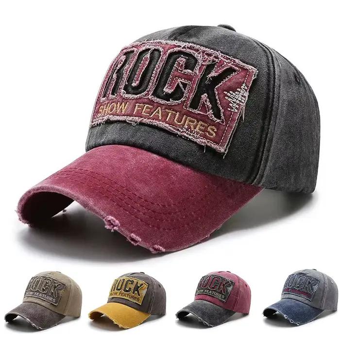 Casquette de baseball unisexe en coton brodée lettre Rock protection solaire extérieure quatre saisons activités sportives homme femme