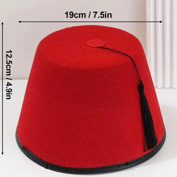 Chapeau Fez Traditionnel en Feutre Rond Rouge Respirant avec Pompons Turcs – Taille Universelle