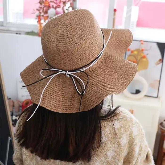 Chapeau de paille tendance style français avec perles