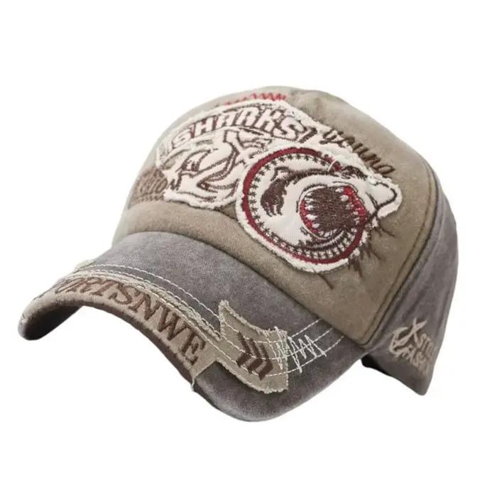 Chapeau Baseball en jean réglable confortable 39BB, broderie requin