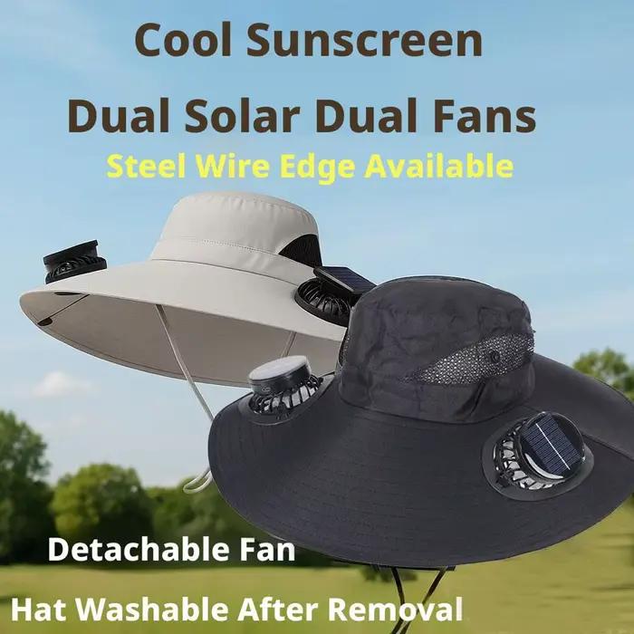 Casquette de baseball solaire à double ventilateur intégré pour hommes, polyester, solide, parfait pour la pêche et la randonnée